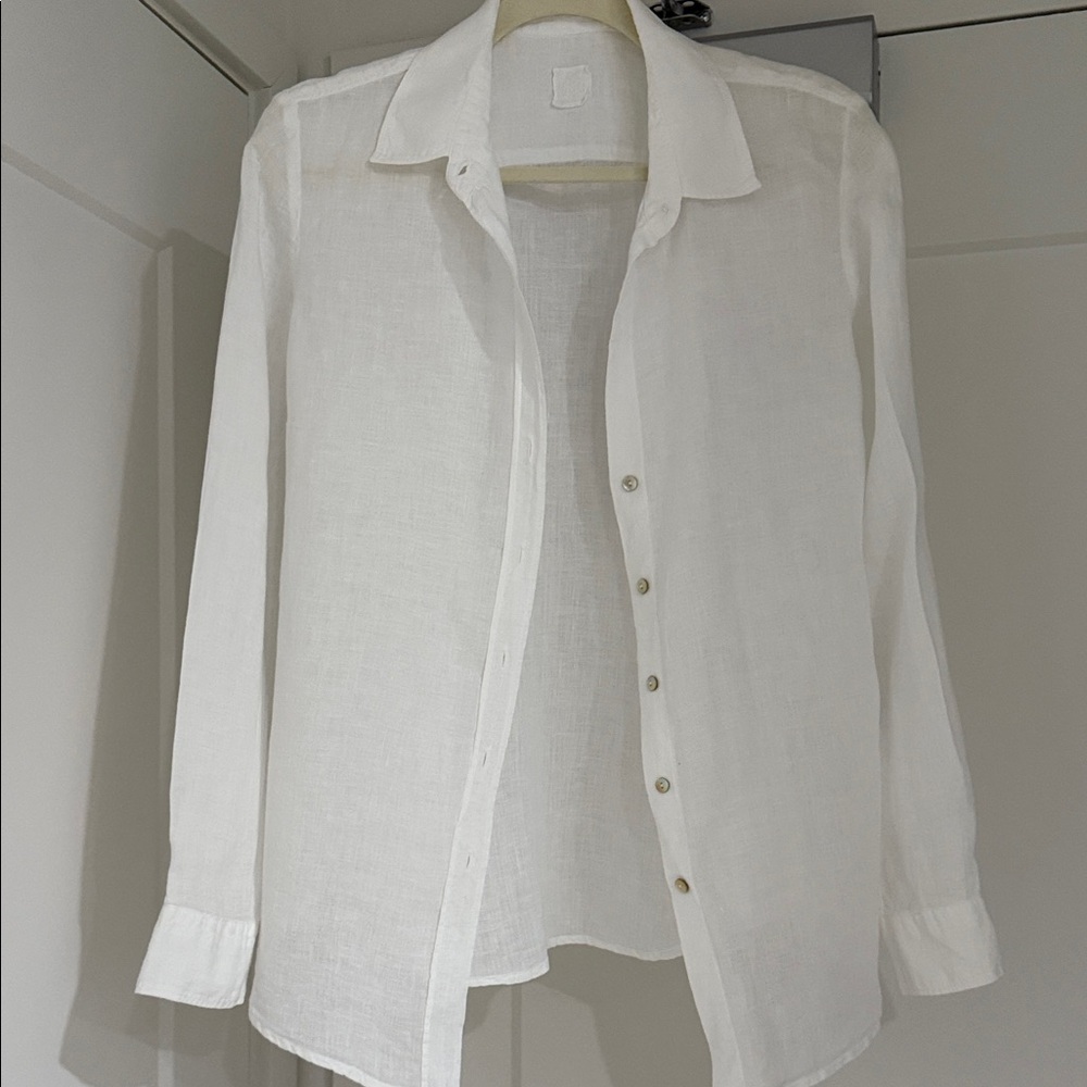 120% Lino Italian Linen White Women's Button Down Shirt